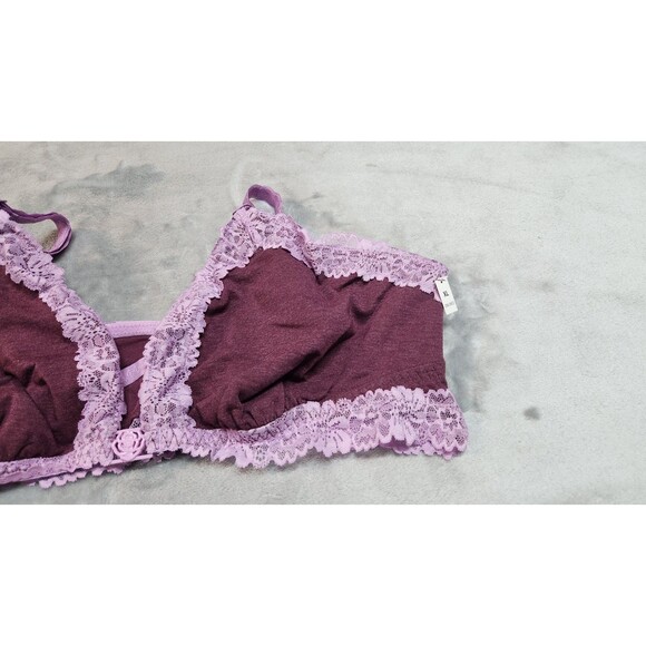 Victoria's Secret Burgundy XL Cotton Lace Trim Front Close Triangle Bralette NWT - Picture 2 of 7